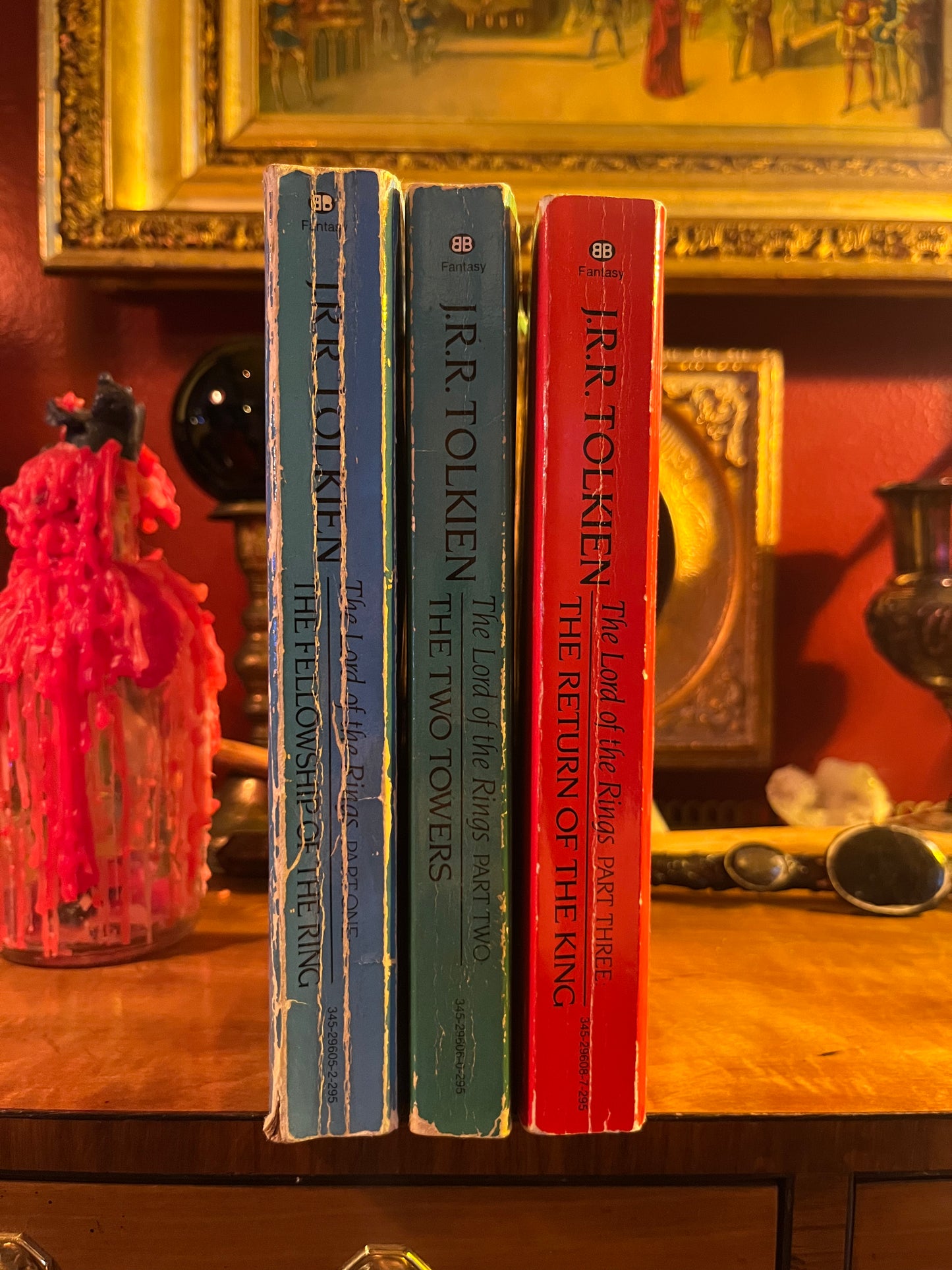 Three volume set of The Lord of the Rings by J.R.R. Tolkien - ‘Special Silver Jubilee’ Ballantine Paperback Editions